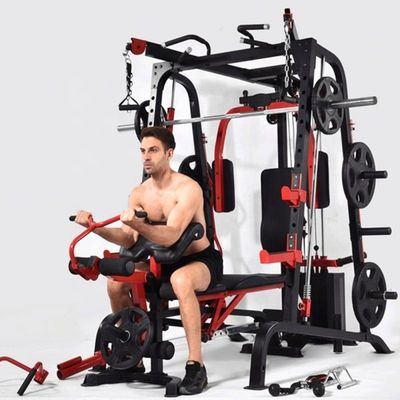Unisex Training Gym Squat Rack com barras paralelas para puxar em preto e vermelho