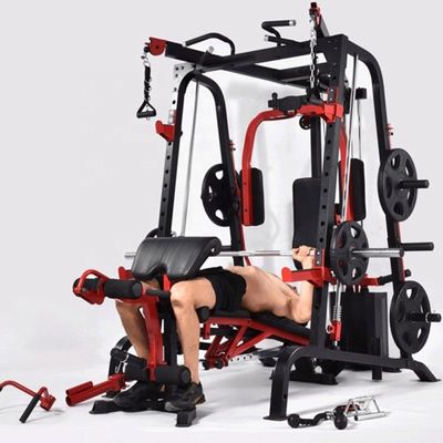 Unisex Training Gym Squat Rack com barras paralelas para puxar em preto e vermelho